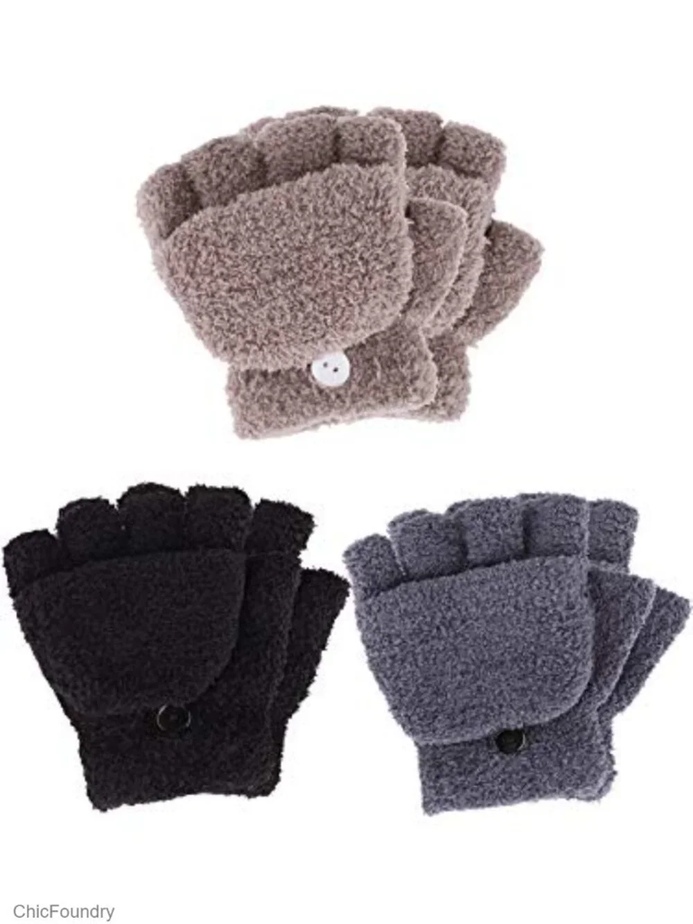 3 Pack Kids Fingerless Convertible Gloves Flip Top Mittens Winter Soft Knit